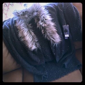 Jennifer Lopez Hooded Faux Mink Sweater Cardigan